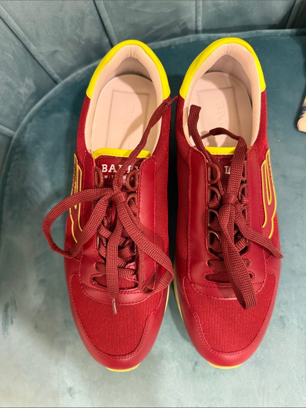 Bally Red Knit Sneakers with Neon Yellow Sole – Men’s US 7.5